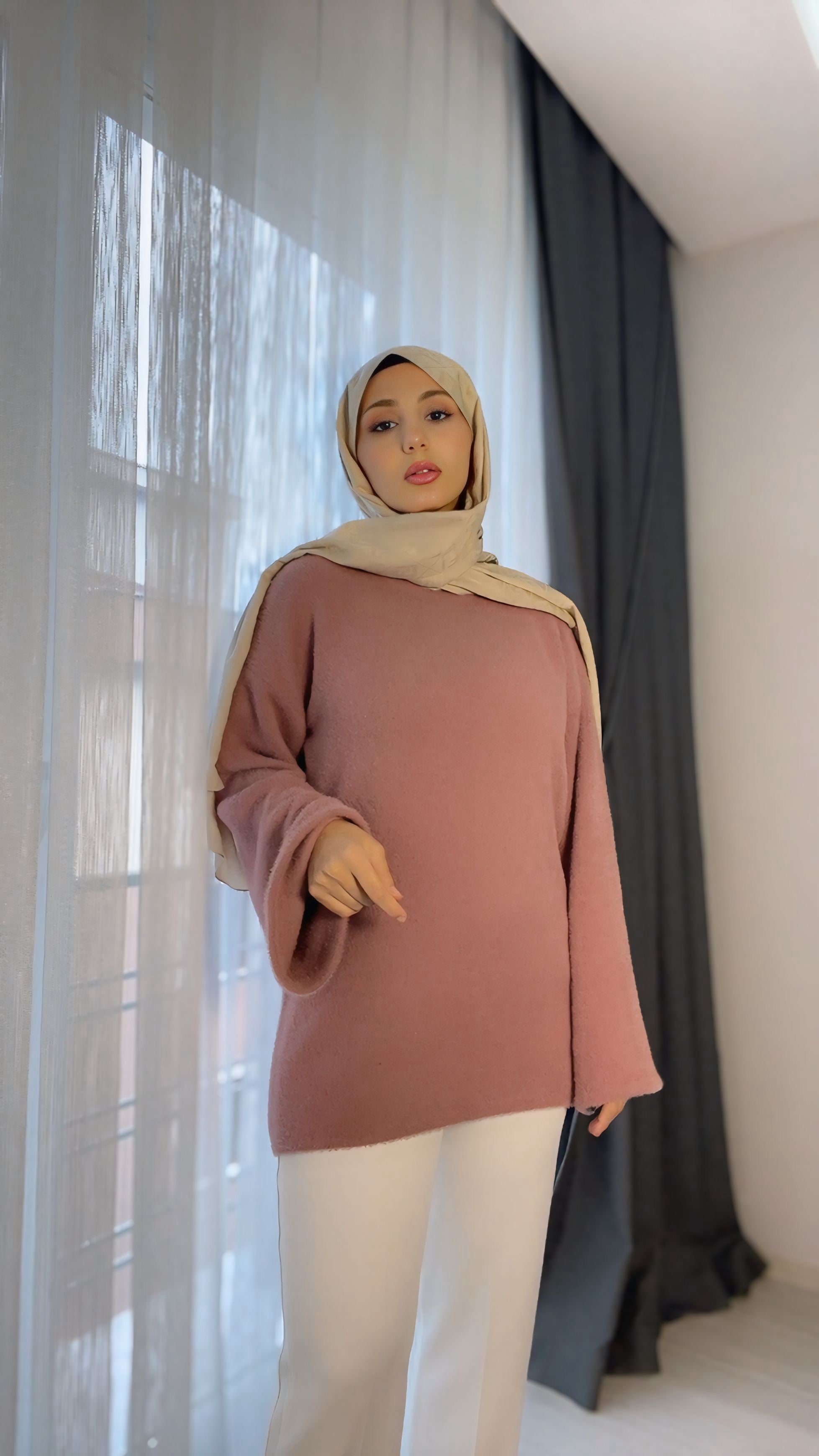 Oversize Gül Kurusu Tesettür Tunik