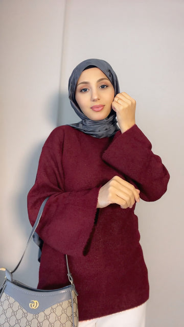 Bordo Oversize Kaşe Kadın Kazak