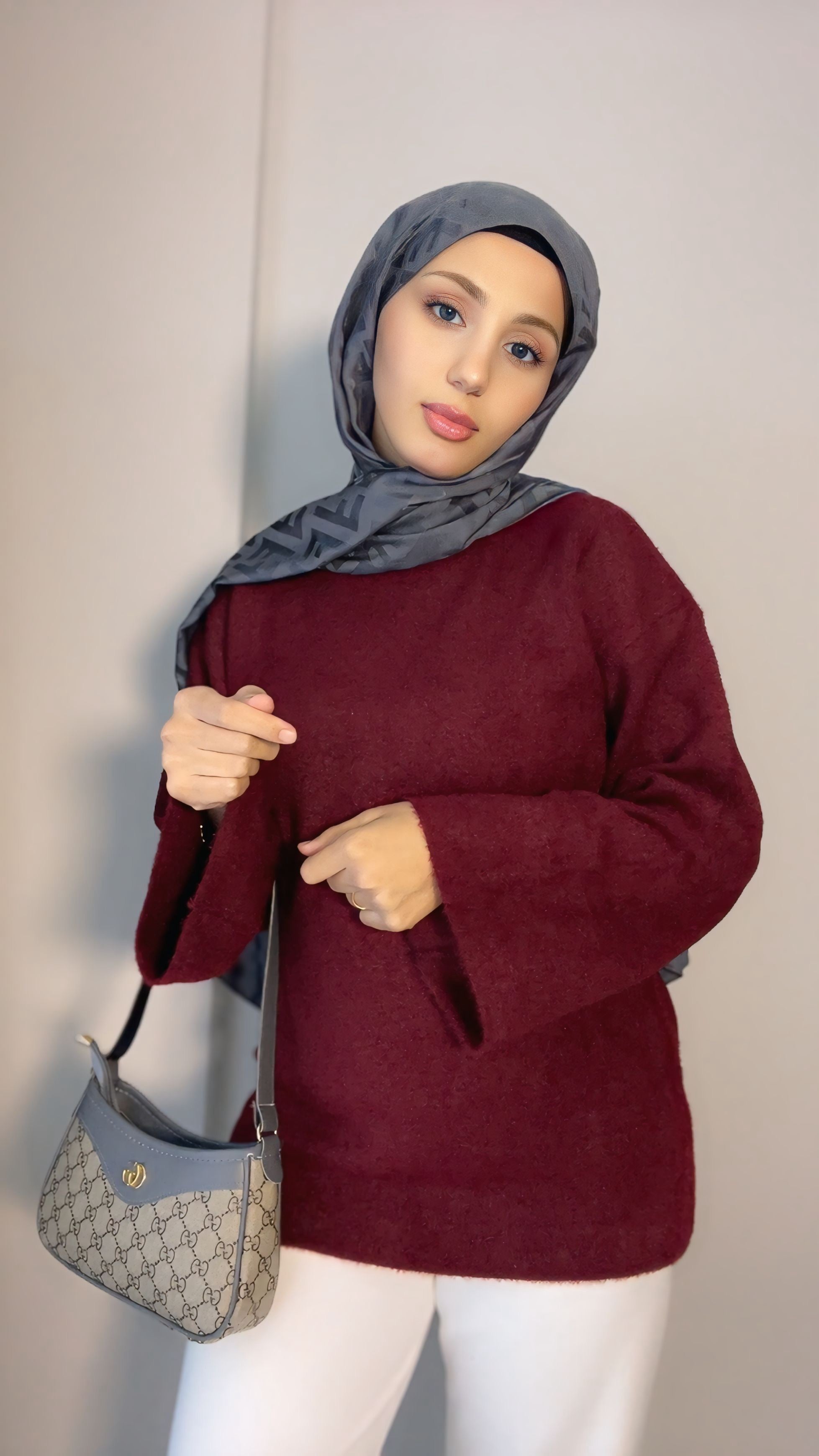 Bordo Oversize Kaşe Kadın Kazak